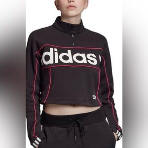 ADIDAS ORIGINAL WOMENS LOGO BUTTON CROPPED SWEATSHIRT SIZE L